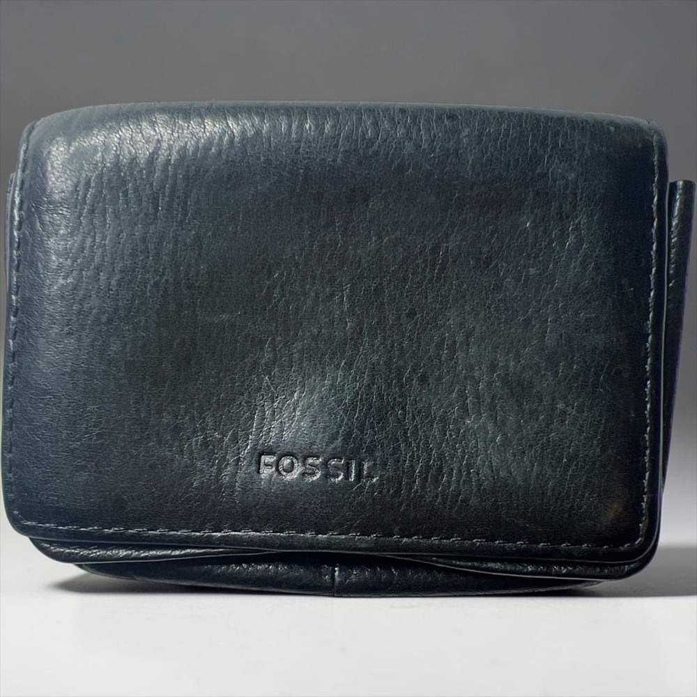 Fossil Black Leather Coin Purse Wallet Snap Closure Card Holder